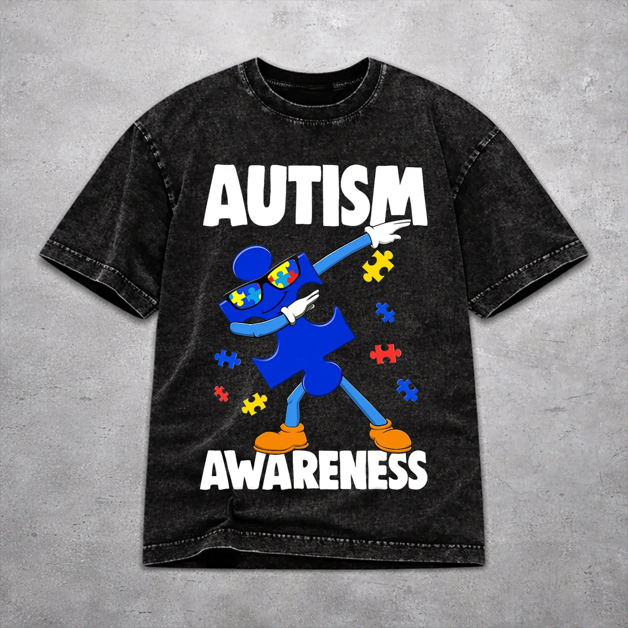 Fashion Men Women Dabbing Puzzle Autism Awareness Tee Shirt Cotton Washed  T Shirts Apparel