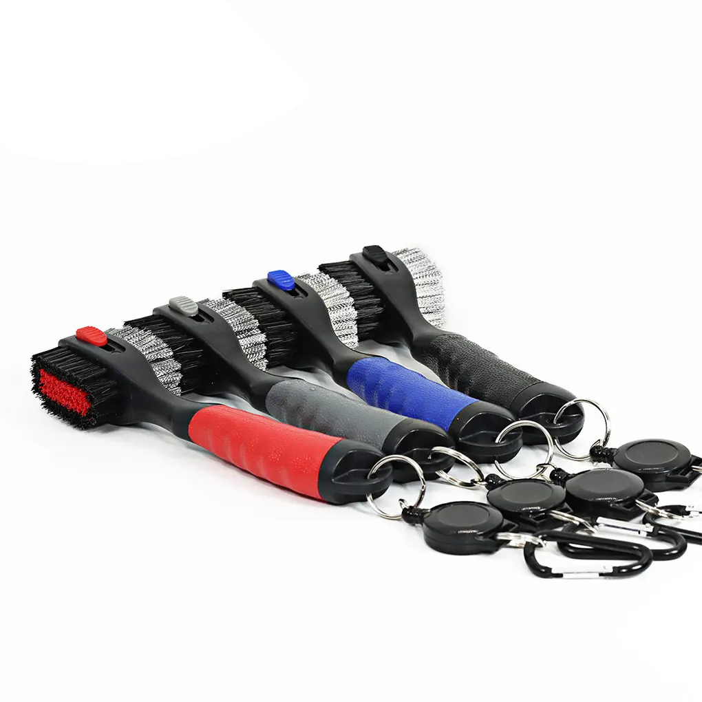 فرشاة تنظيف الجولف ذات الرأس المزدوج، مضرب الجولف، كرة إسفين، تنظيف كبير الحجم، قبضة مريحة قابلة للسحب