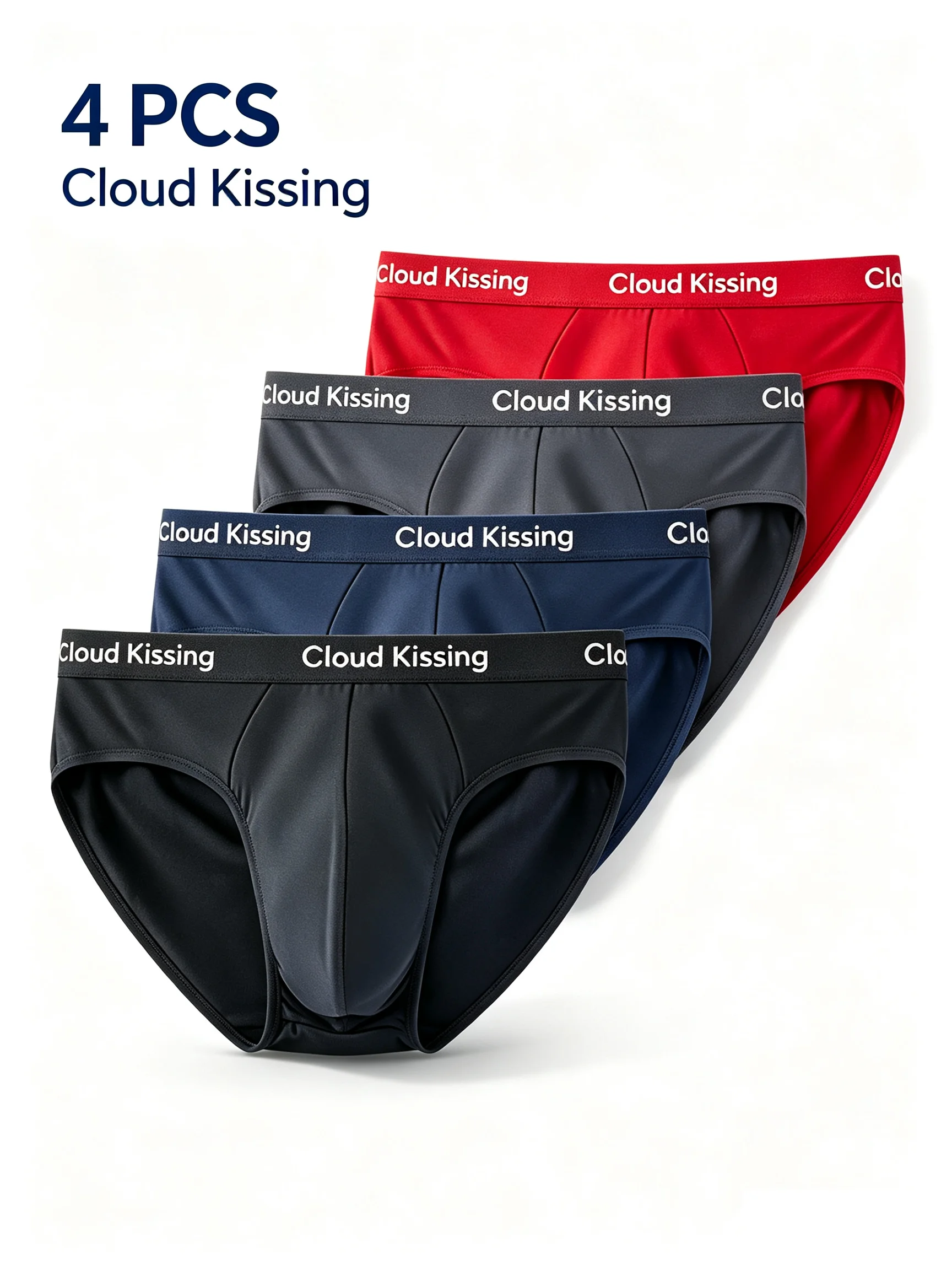 4-Piece Set Cloud Kissing Men's U-Pouch Briefs Sleek Smooth Breathable High-Stretch Waistband Year-Round Essential Underwear