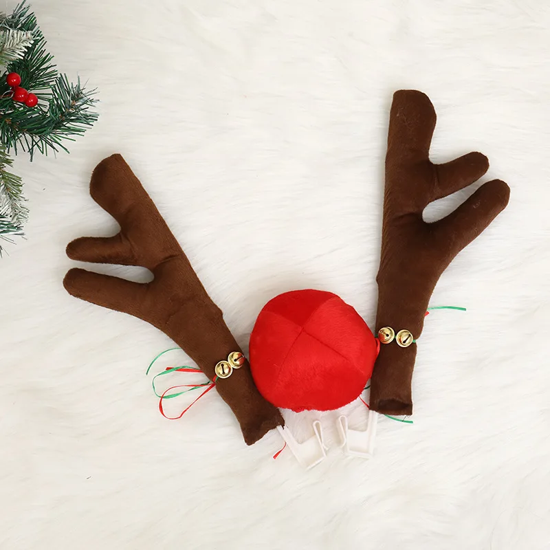 

2 antlers + 1 nose cute car nose horn costume set horn and red nose Christmas supplies Rudolph reindeer Christmas car decoration