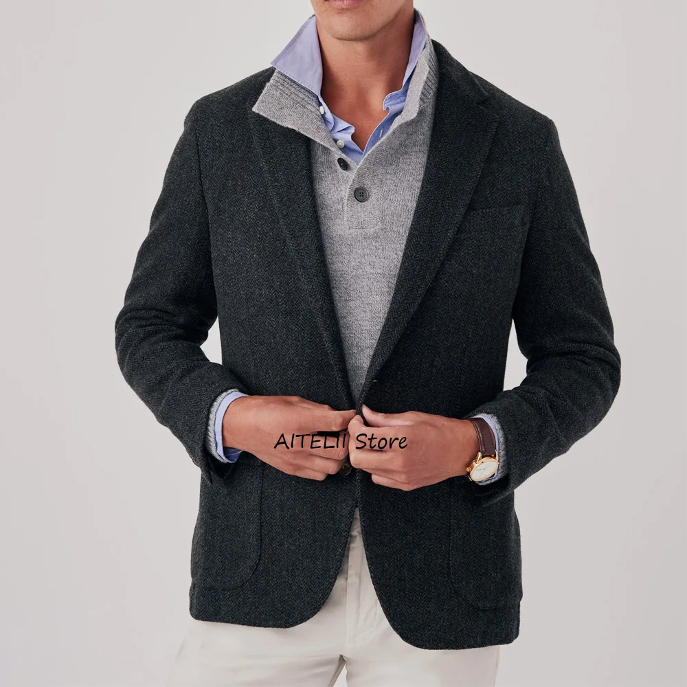 

Men's Jacket Luxury Men's Suits Two Buttons Suit Jackets for Man Slim Fit Herringbone Fabric Business Casual. Notch Lapel New