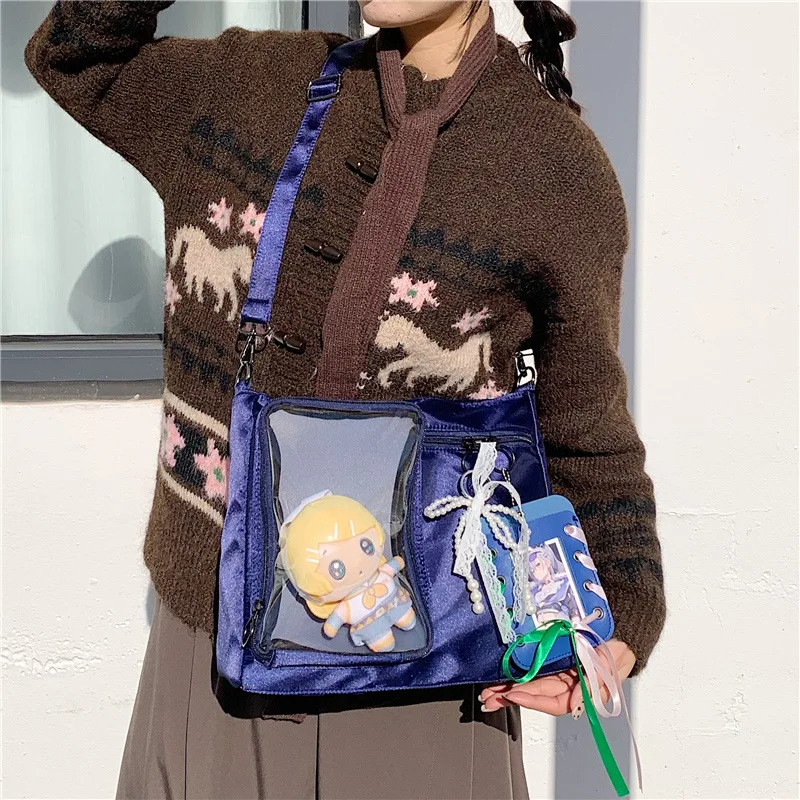 Big Ita Bag Black with Insert Japanese Cute Clear Women Double Straps Girls Kawaii Transparent Shoulder Bag Purses and Handbags