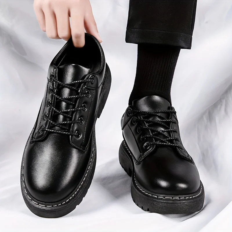 Solid Semi-formal Dress Shoes With PU  Uppers, Wear-resistant Non Slip Lace-up Shoes For Business Occasions, 's Office Daily Foo