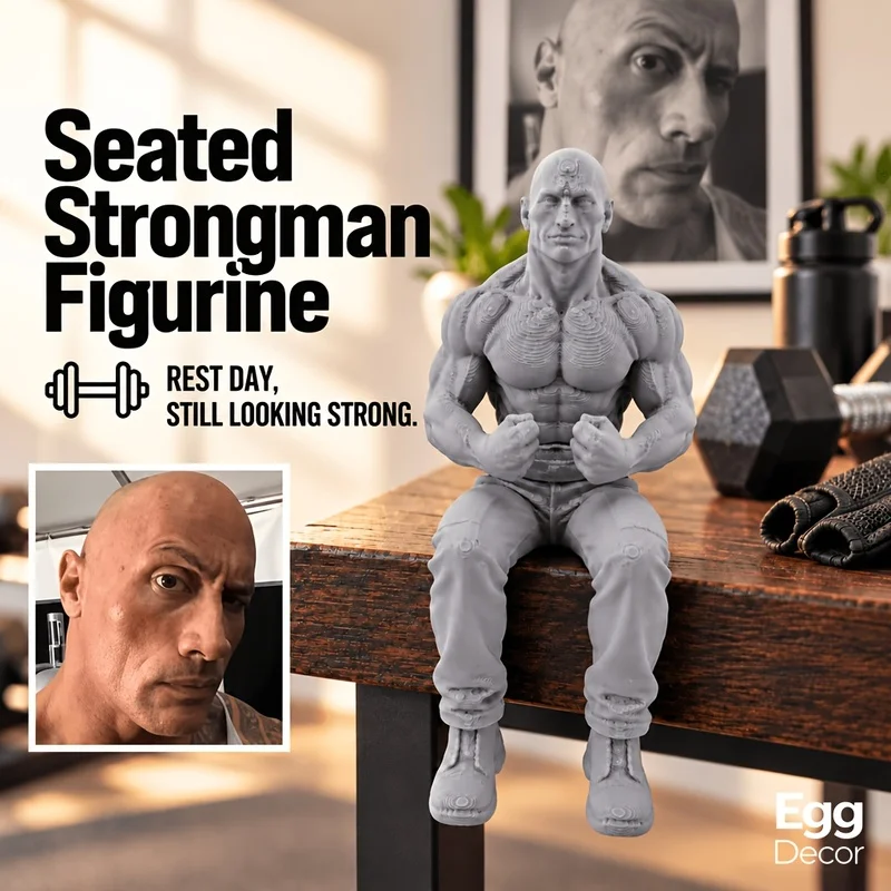Sitting posture muscle man figurine ornament Sitting with legs dangling off the edge of the bookshelf Fitness-themed miniature f