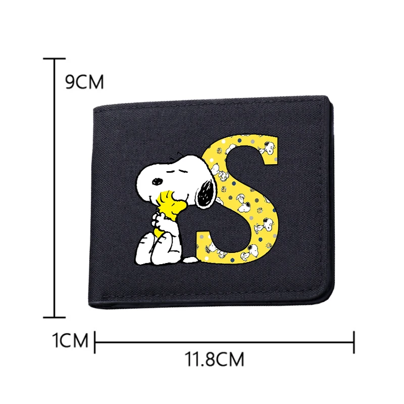 Snoopys Folding Wallets Black Cartoon Dog Print Short Purse Anime Merch Boy Man Canvas Card Holder Coin Case Cute Kid Gifts