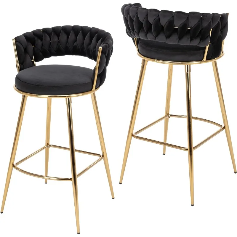Modern Bar Stools Conjunto de 2, Cadeiras de Veludo Contador, 29 Polegadas de Altura, Assento Confortável, Handmade Tecido, Braço Traseiro