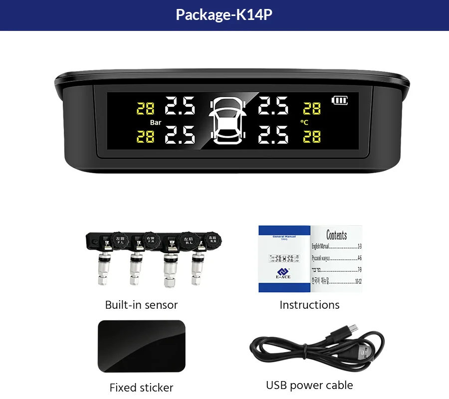 Tire Pressure Monitoring Smart Car System Wireless Solar Power Tpms Motorcycle Wake and Sleep Auto Tire Pressure Alarm Sensor