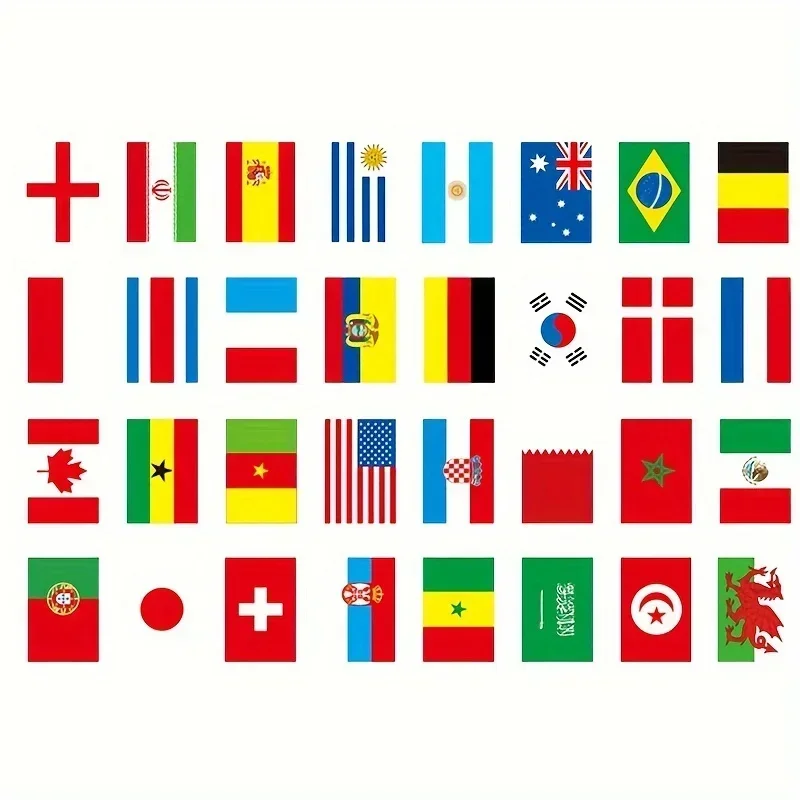 1 Juego de 32 banderas, bandera de cuerda, países alrededor del mundo, bandera de las Naciones, 32 equipos, juegos, banderas colgantes
