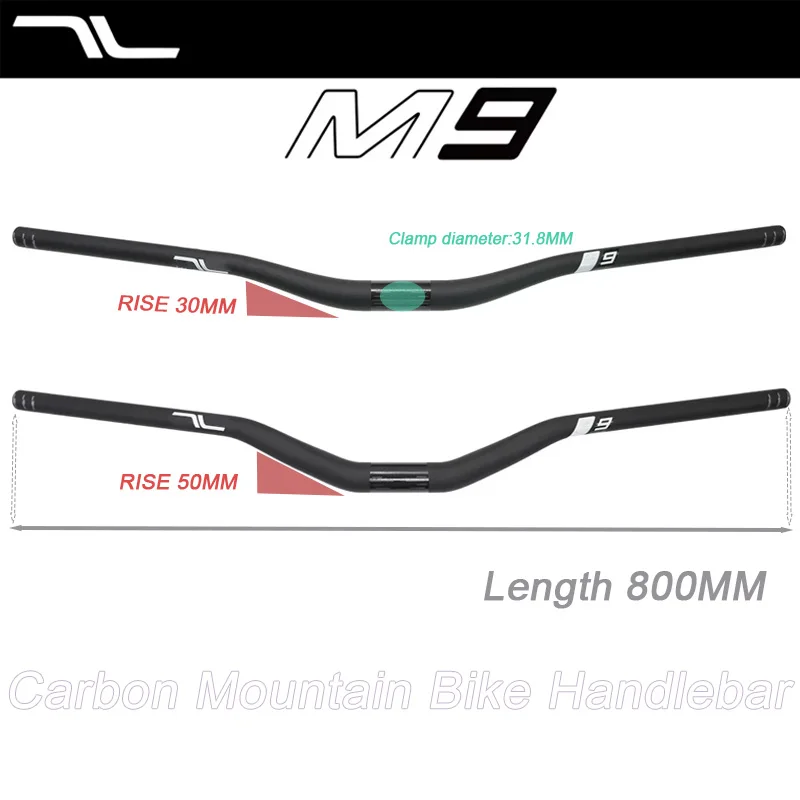 

Unidirectional Carbon - Ultralight Layup Mountain Bicycle Handlebar Clamp Diameter 31.8mm Degrees 8 Weight231.8g (RISE30x800mm)