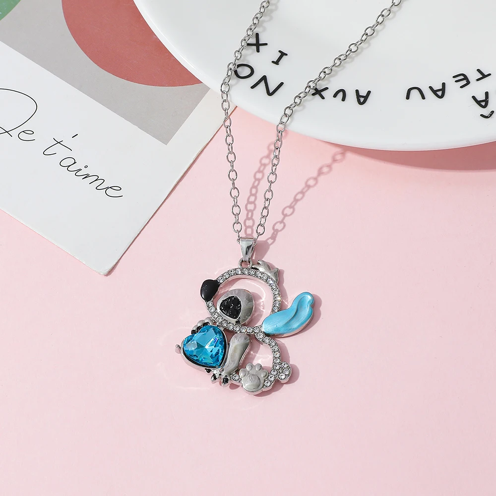 Potdemiel Collier Lilo & Stitch avec personnages de dessins animés, pendentif en diamant ajouré, chaîne de cou pour ami, bijoux cadeaux