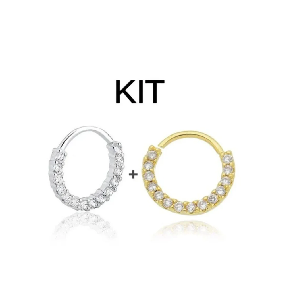 Kit 2 - Argolas Cravejadas Com Zircônia Prata E Dourada Feminino