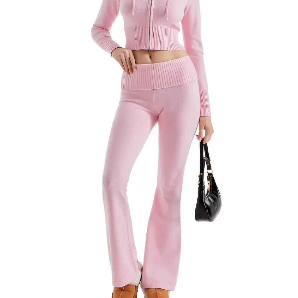 

Women's Slim Fit Hooded Cropped Jacket Zip Knit Flared Style