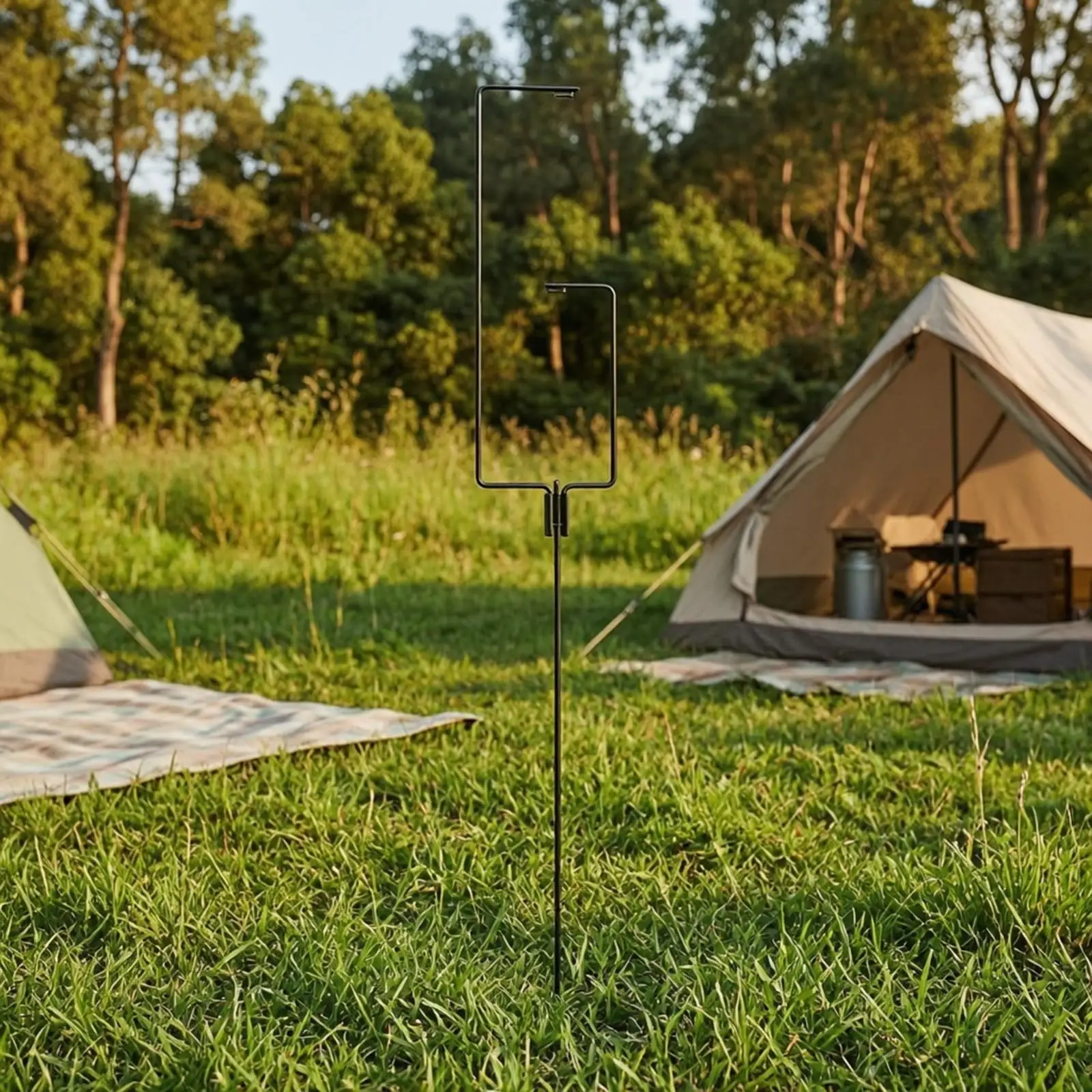 Camping Lantern Stand Heavy Duty Iron Hanging Post Portable Outdoor Lamp Holder Detachable Ground Stake for Picnic Gear Light
