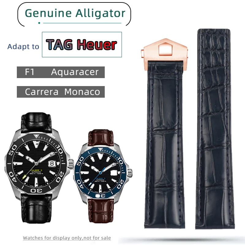 

High quality Genuine Alligator 19/20/22mm For TAG Heuer Aquaracer Carrrera Monaco F1 men‘s leather strap folding buckle watchban