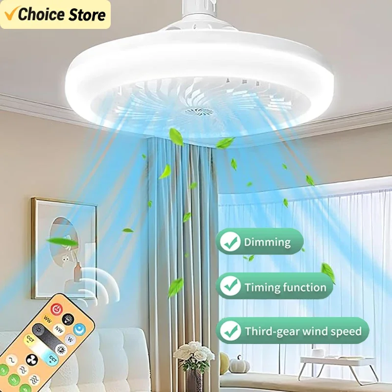 

Ceiling Fan With LED Light Remote Control Dimmable Silent E27 Electric Fan Ceiling Lamp For Living Room With Cooling Fan 3 Modes