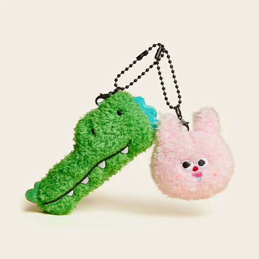 2pcs/set Yellow Soft Crocodile Key Ring Funny Rabbit Plush Animal Key Buckle Chick Furry Cartoon Couple Pendants Boys