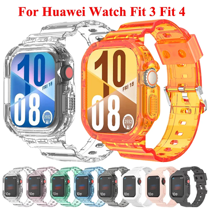 Correa deportiva transparente + funda para Huawei Watch Fit 3/Fit 4 Correa y funda 2 en 1 para Huawei Watch Fit 4 pulsera Correa Cover