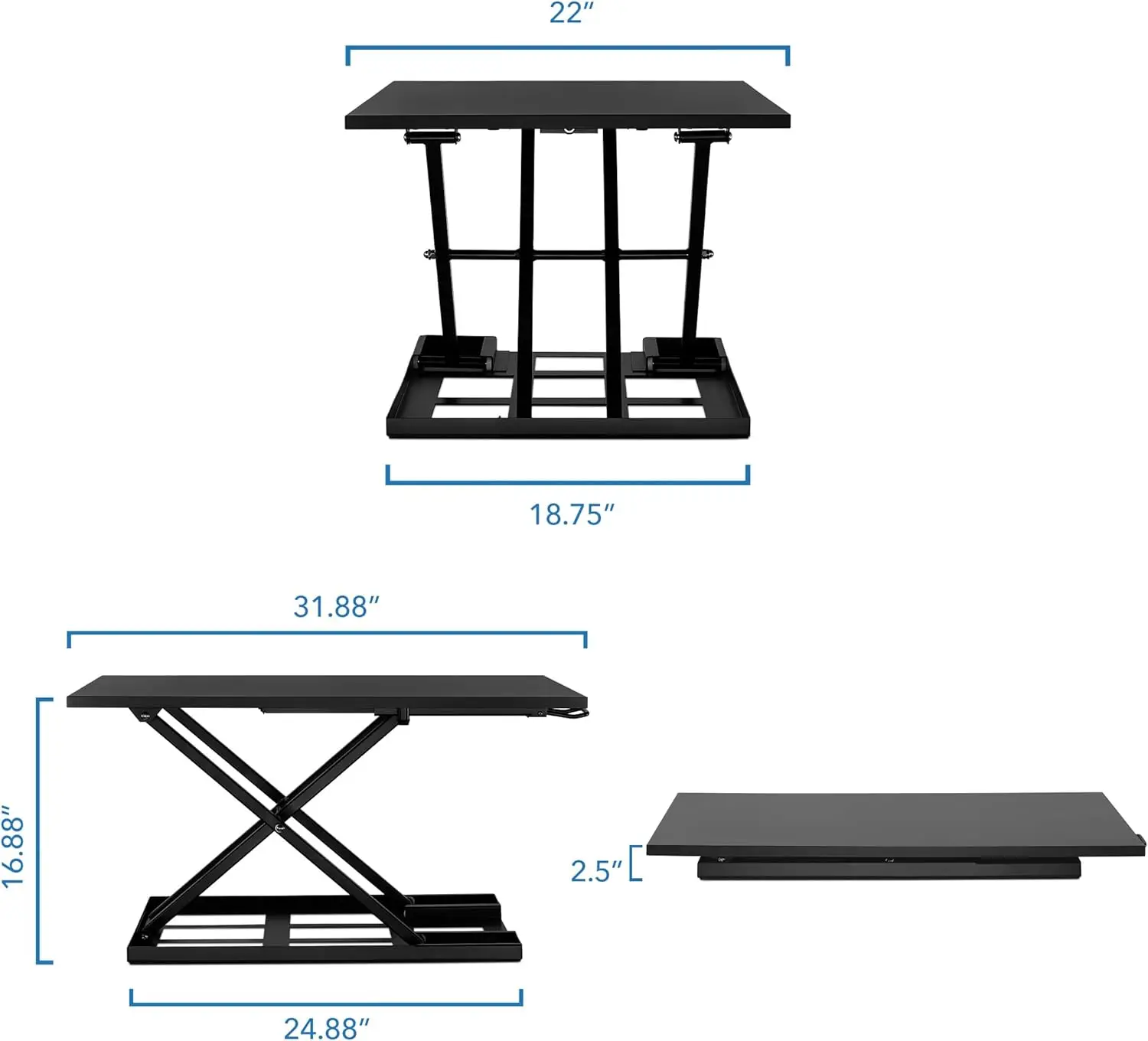 محول مكتب قائم، ارتفاع قابل للتعديل مع زنبرك غاز، منصة سطح مكتب رفيعة مريحة، مجمعة مسبقًا، أسود