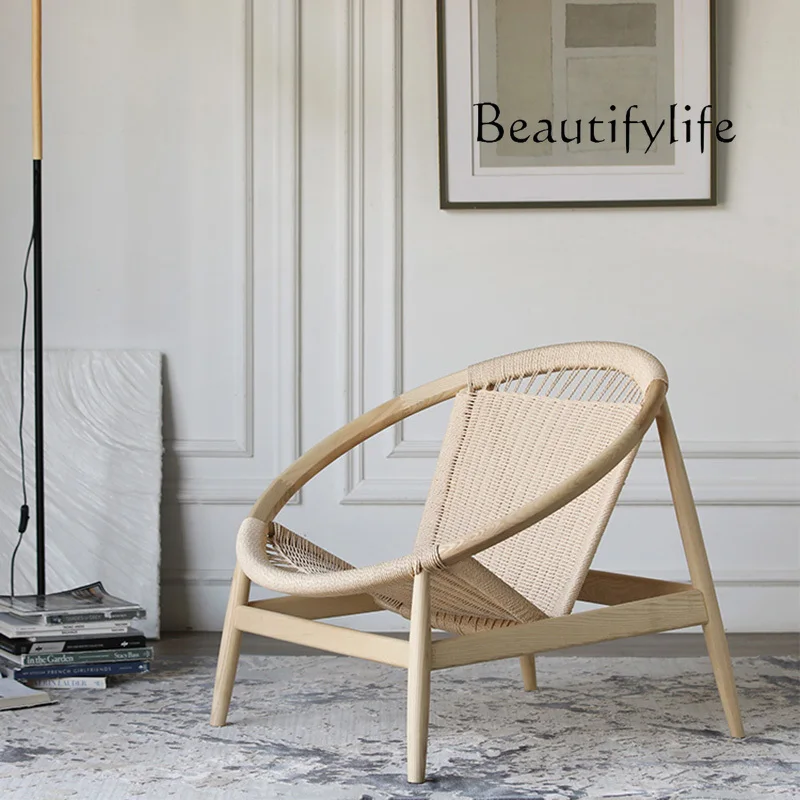 

Japanese-Style Solid Wood Rattan Chair Home Balcony Leisure Couch