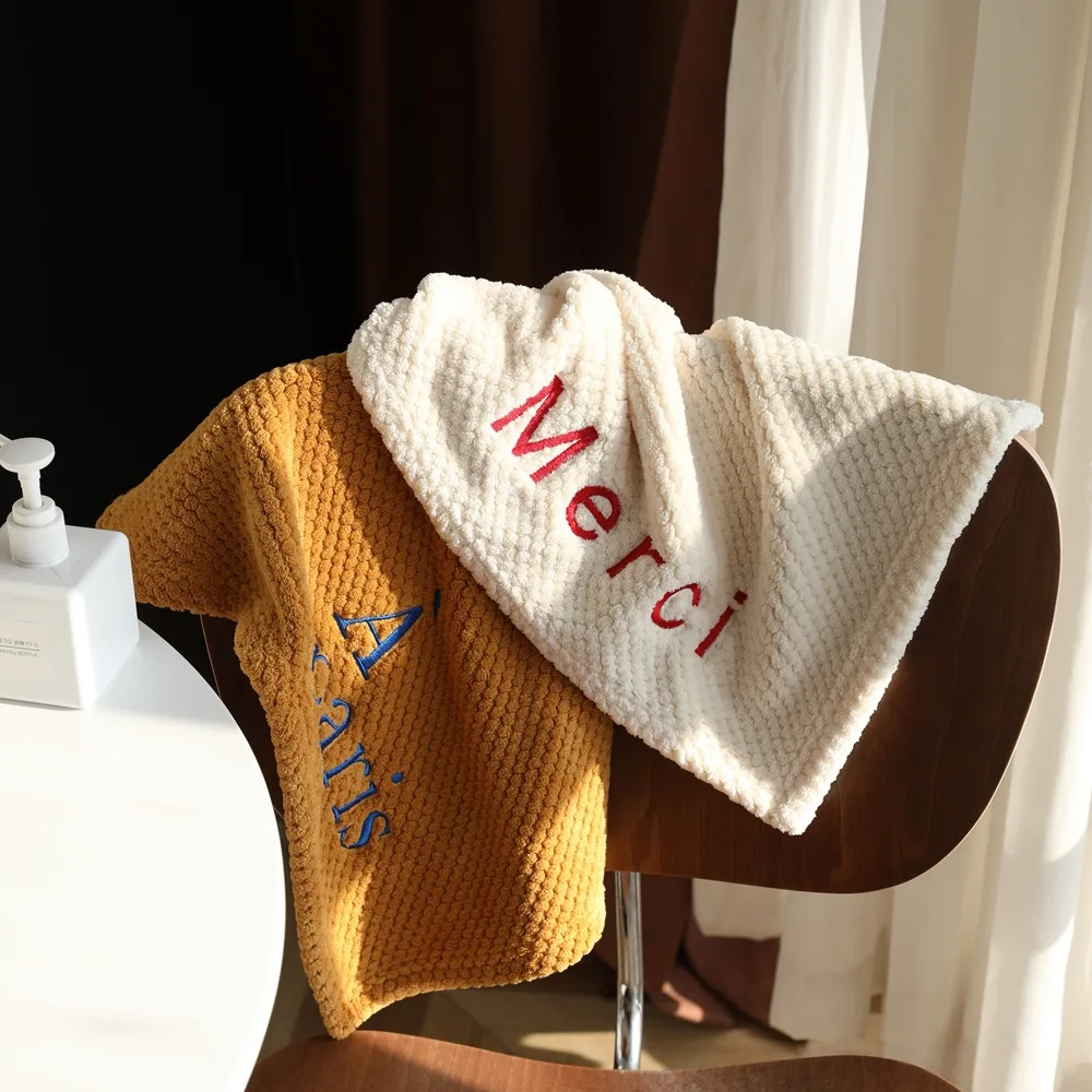Face Towels Hand Towel Texture Small Square Towel Letter Embroidery Hand Toweles Soft Absorbent Towels