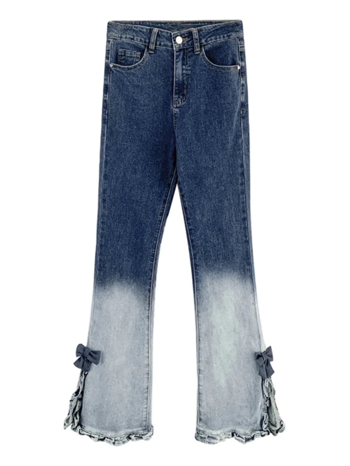 Miiiix American Retro süßes Mädchen Boot Cut Jeans Damen Herbst Farbverlauf Farbe Vent Design hohe Taille schlanke Hose in voller Länge