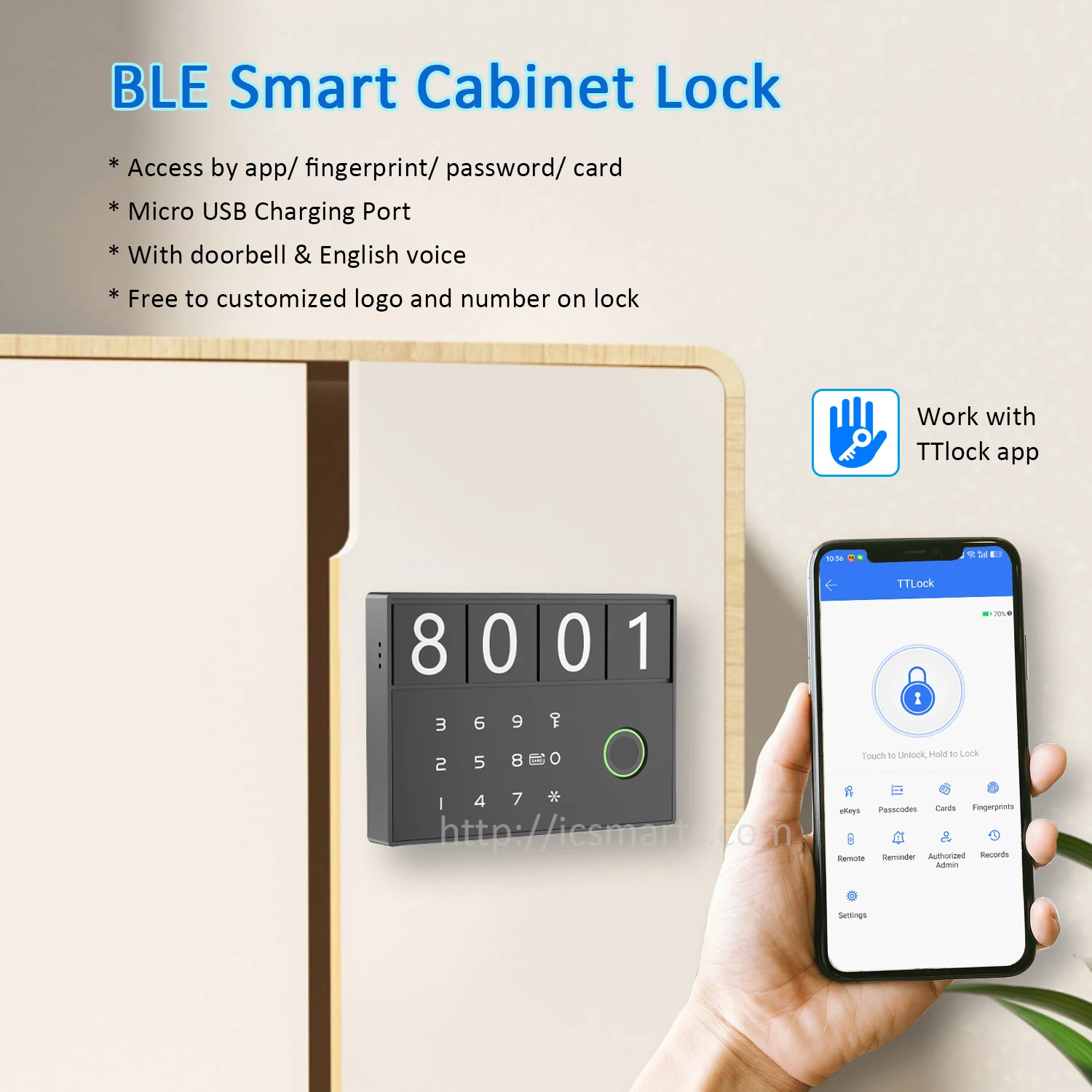 Nuovo arrivo elettronico Bluetooth Smart Digital Locker Lock Support Fingerprint/ Password/ Card/ TTlock Unlock