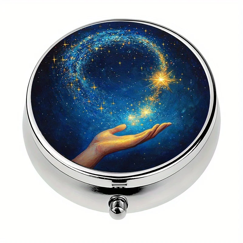 1-piece set of starry night themed 3-compartment storage box, organizer box, decorative vitamin storage bag or wallet, flat print, flat