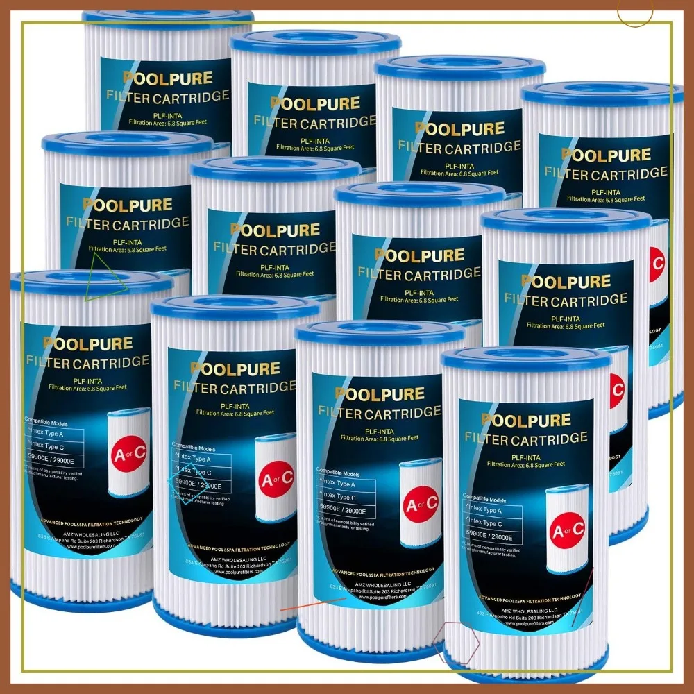 

12-Pack Pool Filter Cartridges for Above Ground Pools, Replacement for Type A or C
