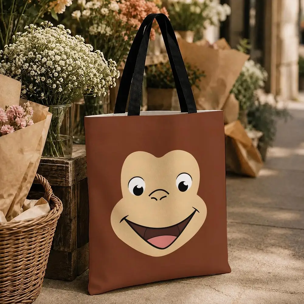 Animation Curious George Storage Bags Storage Bags Canvas for Women Reusable Shoulder Shopping Bag for School Gifts