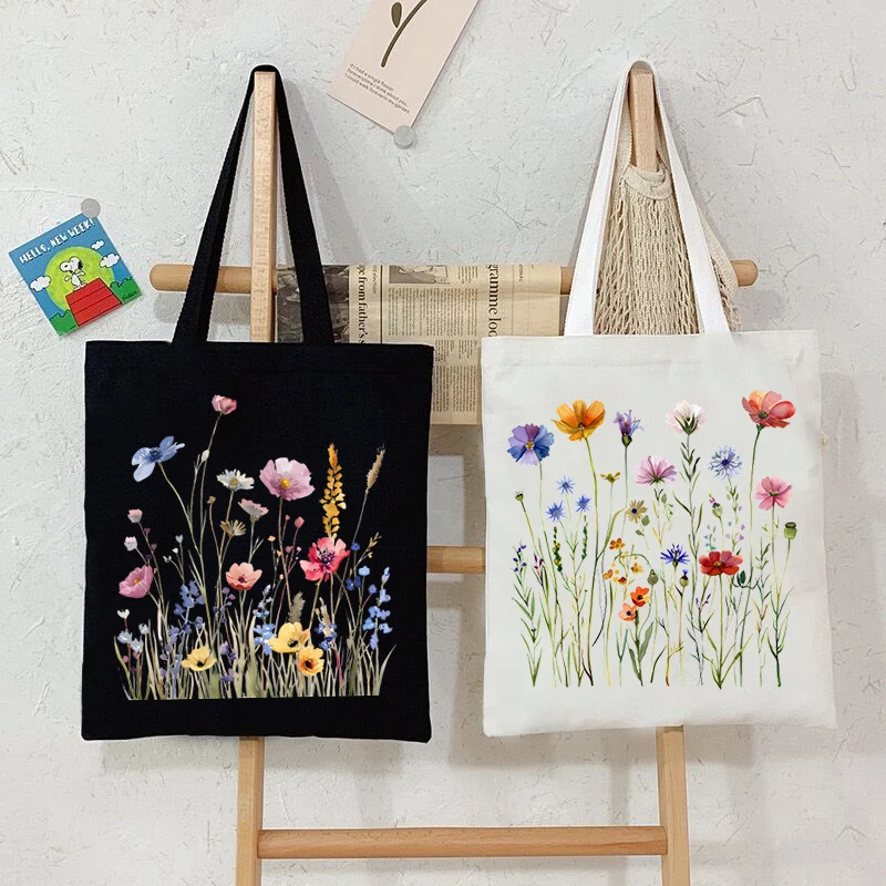 Fashion Canvas Tote Bag Wild Esthetics Wild Flower Women\'s Handbags Bohemian Style Plant Flower Series Female Y2K Shoulder Bag