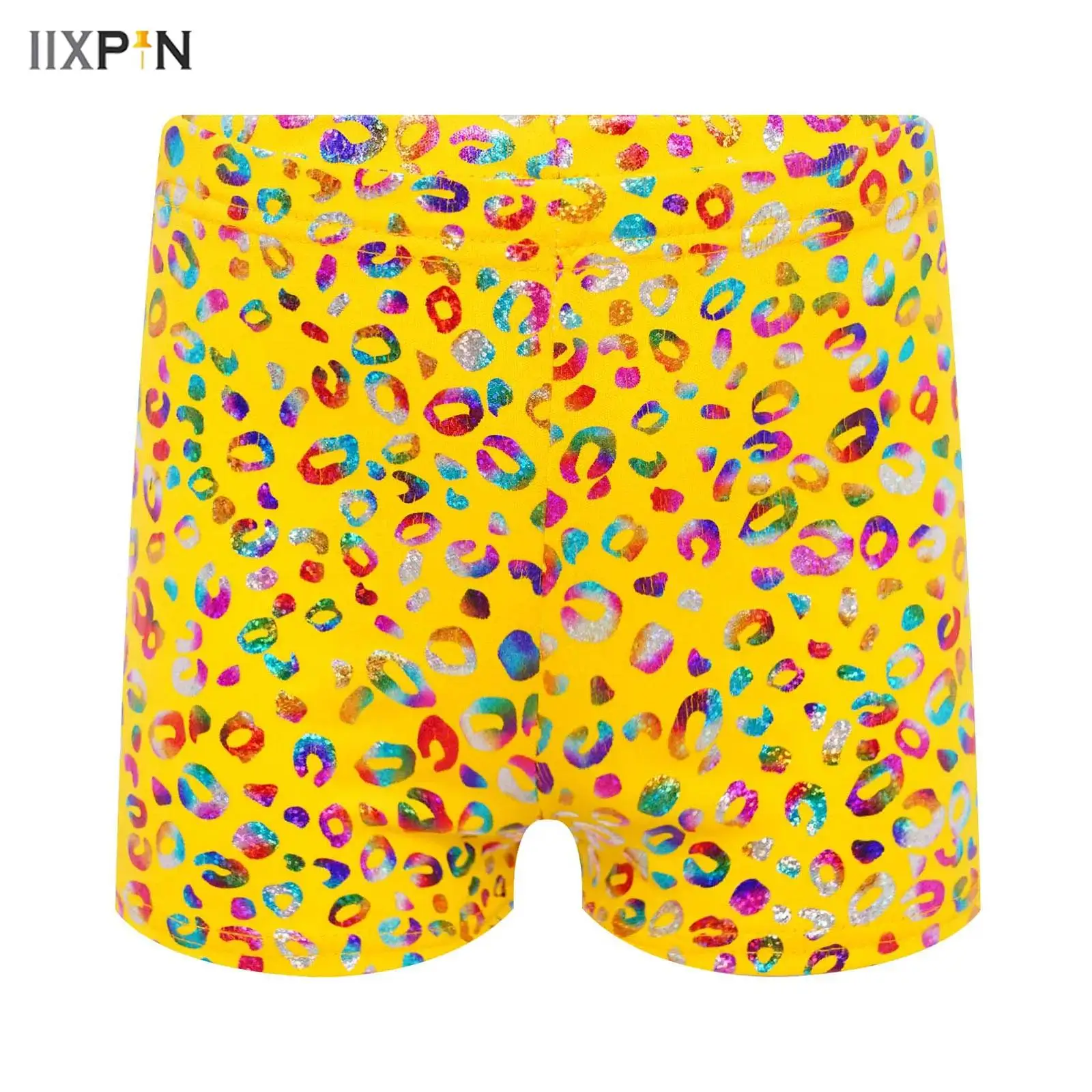 

Kids Girls Boys Metallic Leopard Print Ballet Dance Shorts Elastic Waistband Boxer Shorts Dance Performance Costume Streetwear