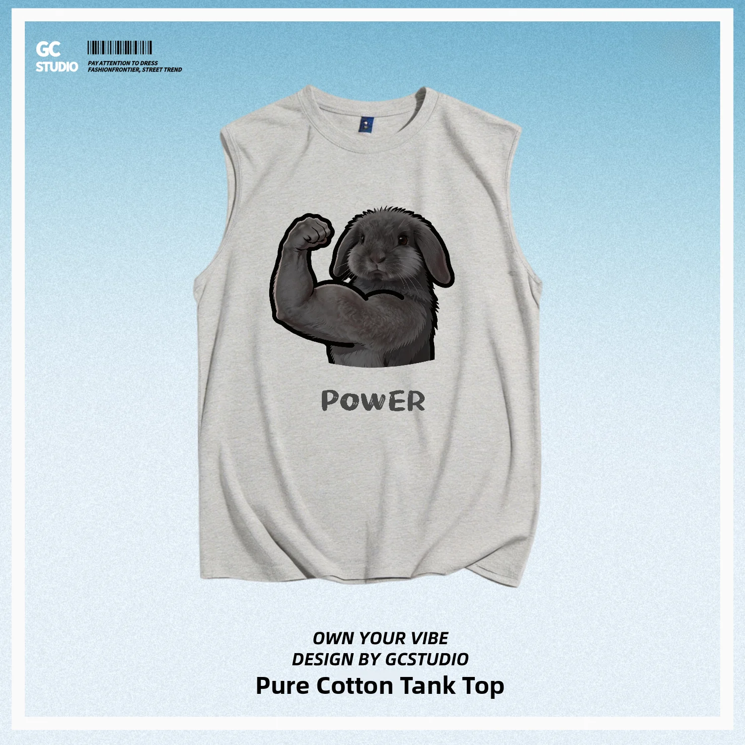 Men's Cotton Printed Tank Top Breathable Fitness Muscle Design Black Ear Rabbit Print Sportswear Casual round Neck Vest