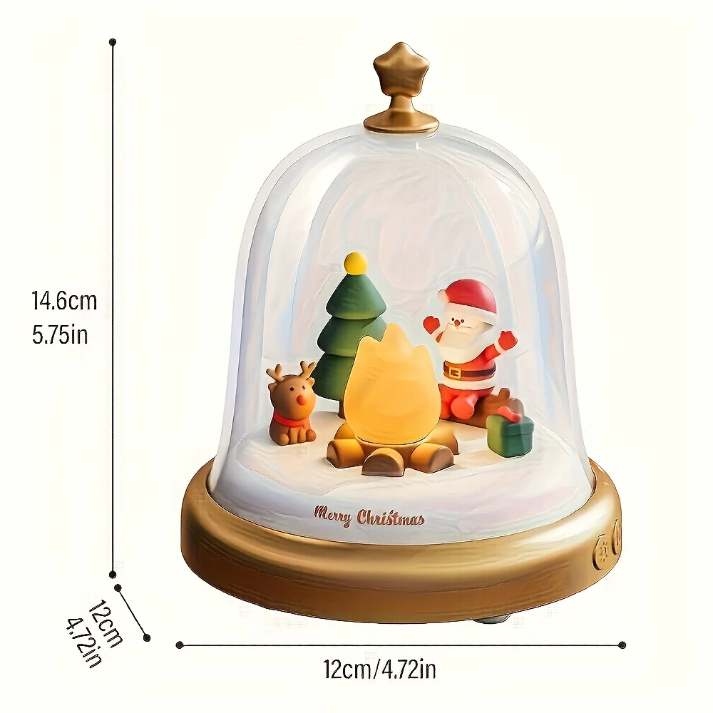 F2 Rechargeable Santa Claus Little Flame Music Box, with LED Night Light, Adjustable Brightness Table Lamp Portable Bedside Lamp