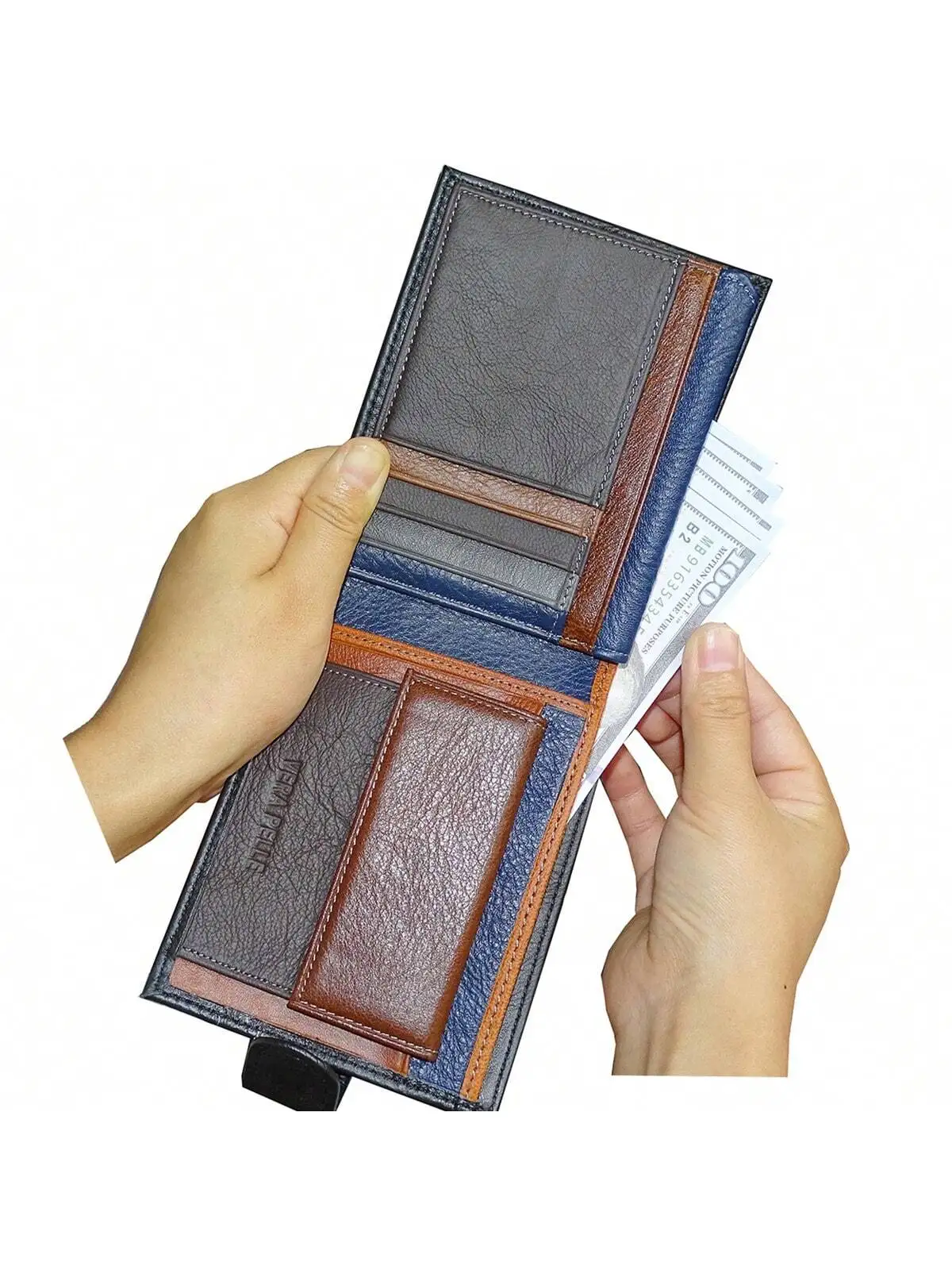 Genuine Leather Wallet Men Tri-Fold Credit Cardholder ID Badge Purse men\'s leather wallet