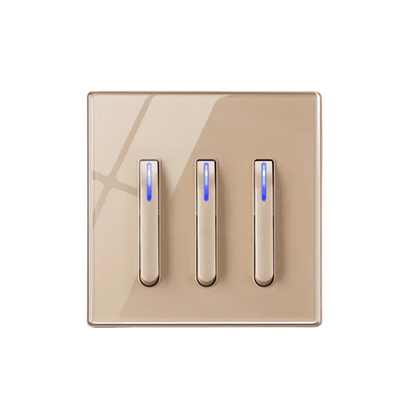 Gold Glass 1/2/3/4gang1 2 Way Stair Wall Light Switch USB Wall Socket British Light Switch with Power Socket