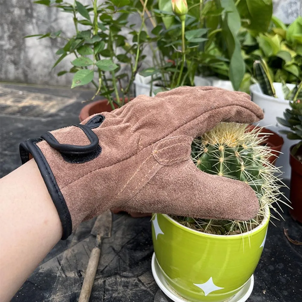 Guantes protectores de piel de vaca para exteriores, antideslizantes, ignífugos, guantes de protección laboral para acampar, soldar, jardinería, levantamiento pesado