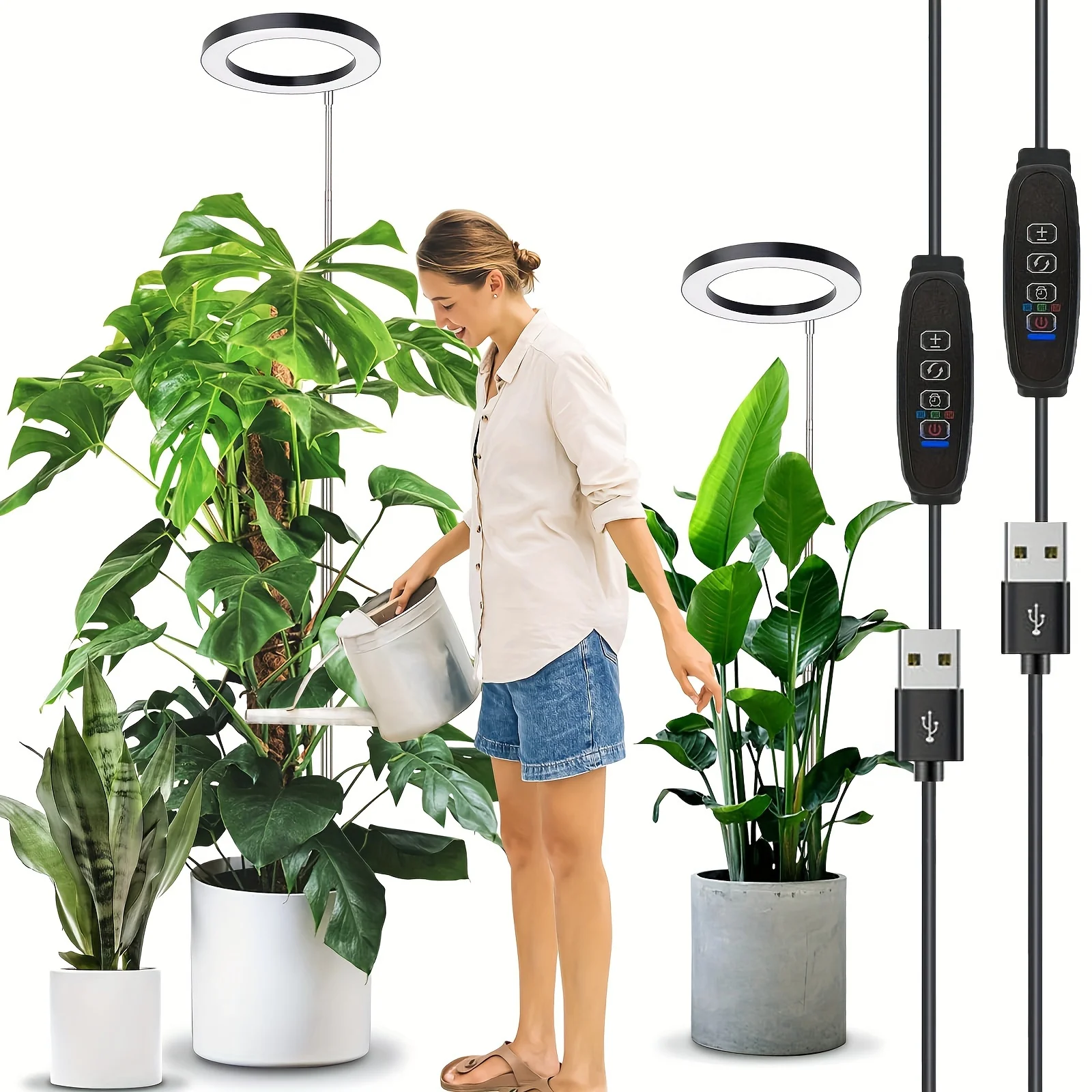 165CM LED Ring Grow Lights for Indoor Plants Full Spectrum Large Plant Light for Indoor Plants USB Height Adjustable Growing Lam