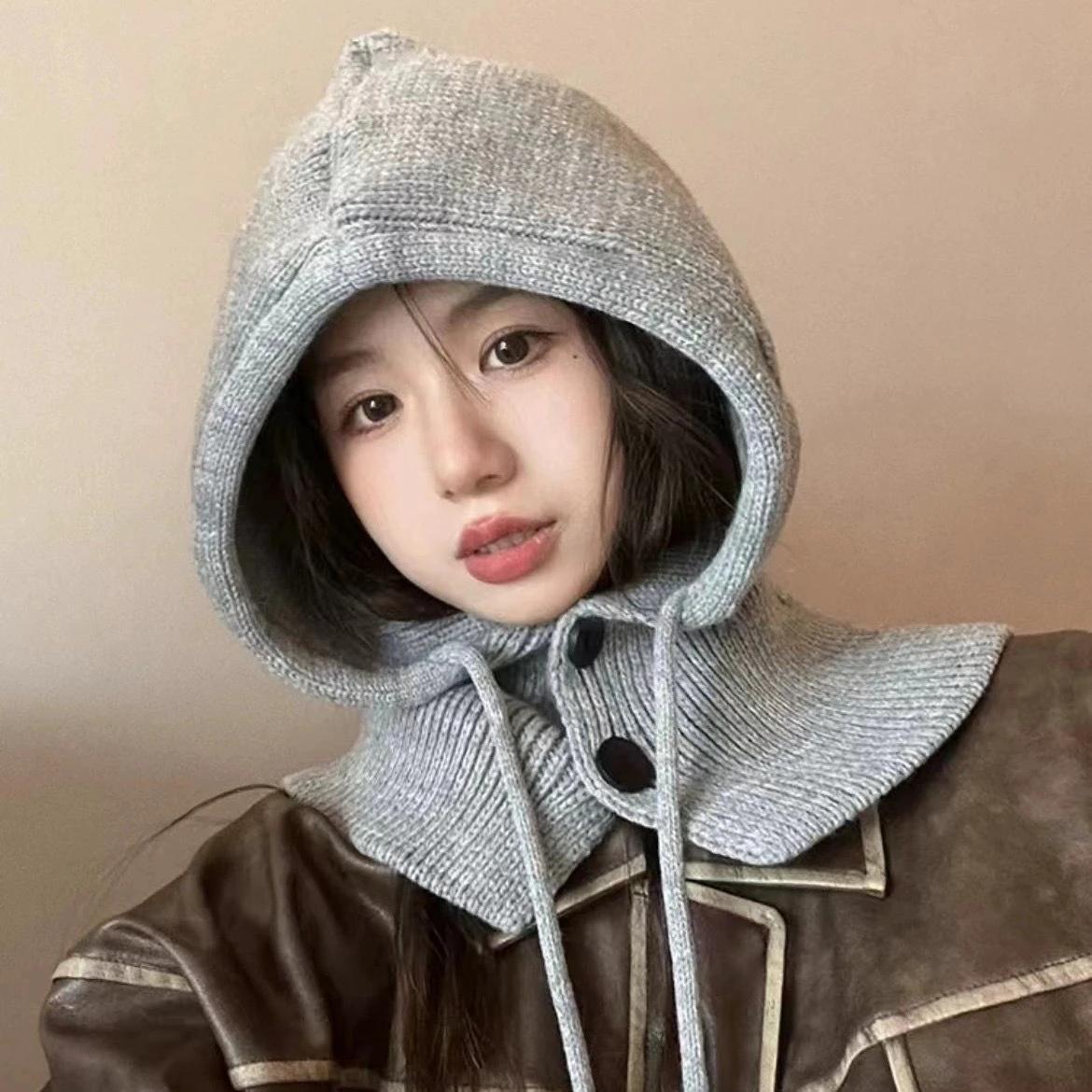 1 piece of women's autumn and winter hooded scarf, shawl, integrated warm ear protection woolen hat, balaclava hat