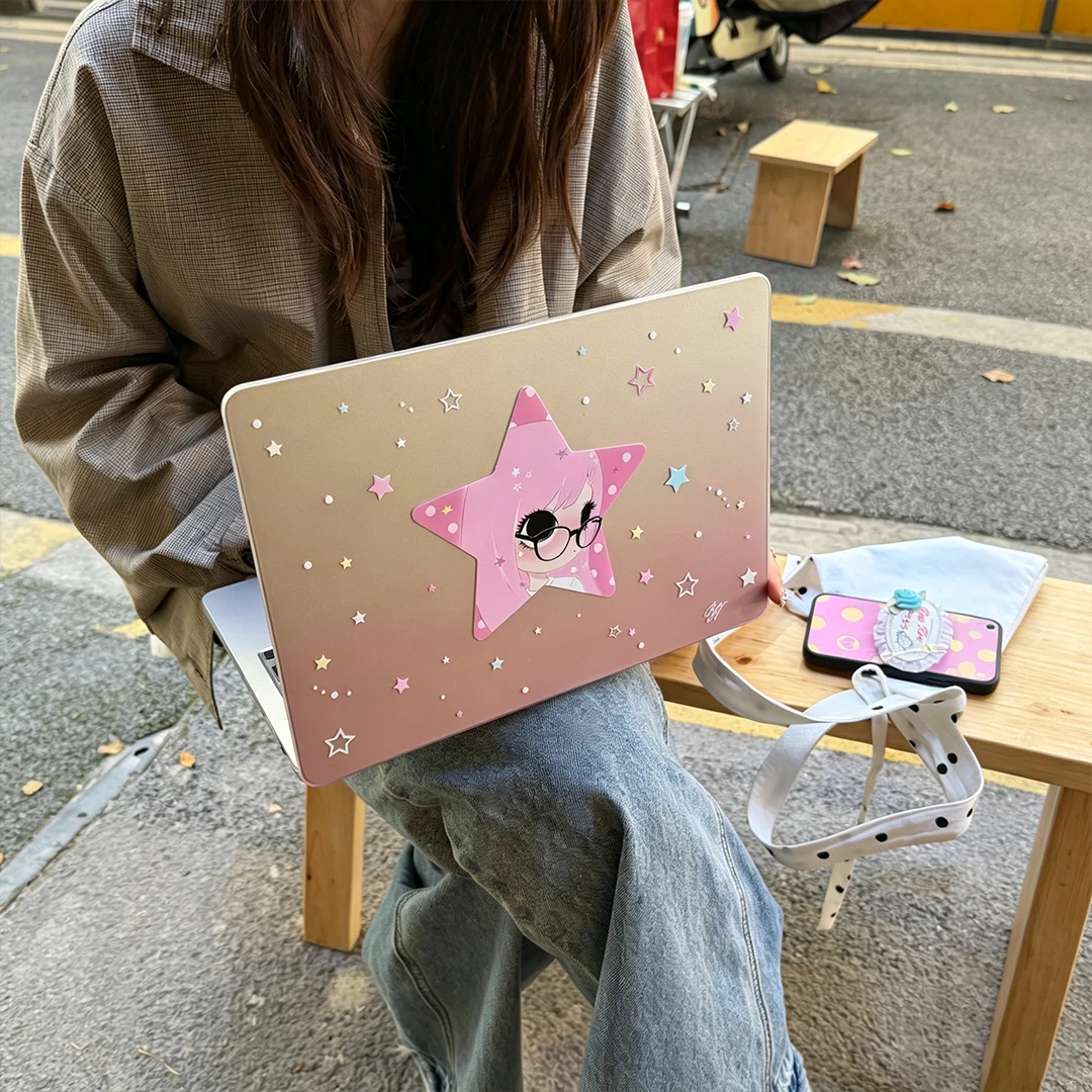 Pink Star Girl Cute Crystal Laptop Case For Macbook Air 13.6 M4 NEO 15 M3 Hard Cover For Mac Book Pro 13 M1 M2 14 M4 M5 16 Cover