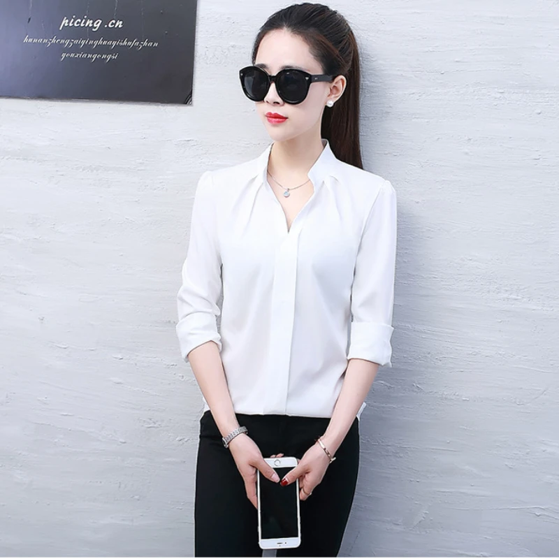 

2023 Autumn Blouse Women Korean Fashion Shirts for Women Casual Long Sleeve Blouses OL Elegant White Shirt Chiffon Womens Tops