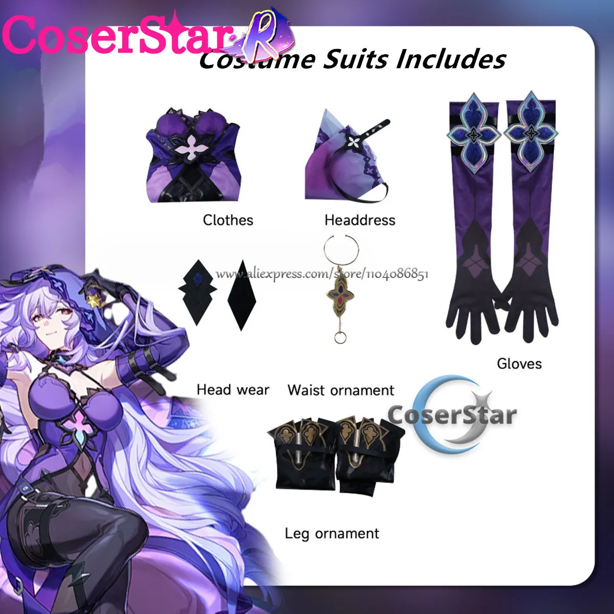 أزياء CoserStar-R Honkai Star Rail Black Swan التأثيرية مجموعة كاملة من فستان حفلة الهالوين البجعة السوداء التأثيرية فستان الزي أحذية شعر مستعار #5