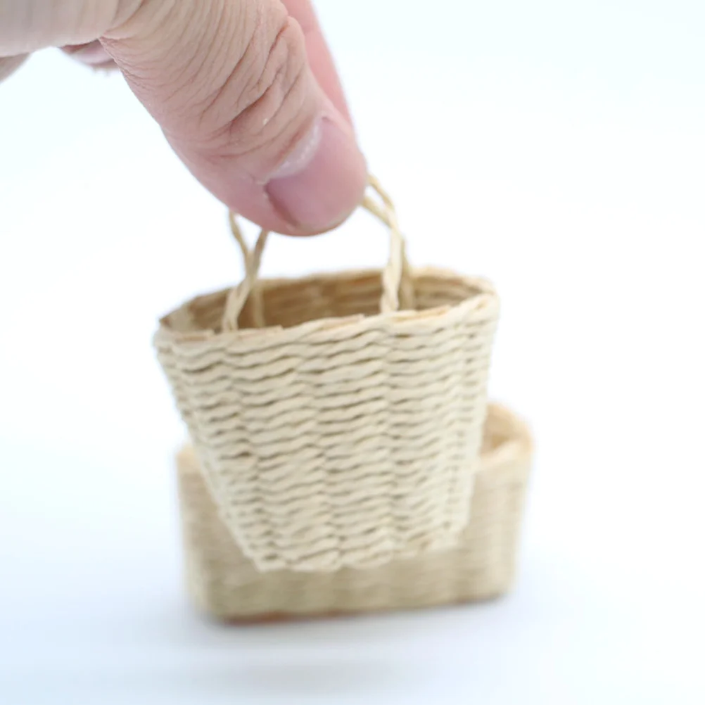 

2 Pcs Dollhouse Mini Woven Basket Ornament Decor Supplies Kids Accessory Miniature Furniture Ornaments Accessories Adorable The