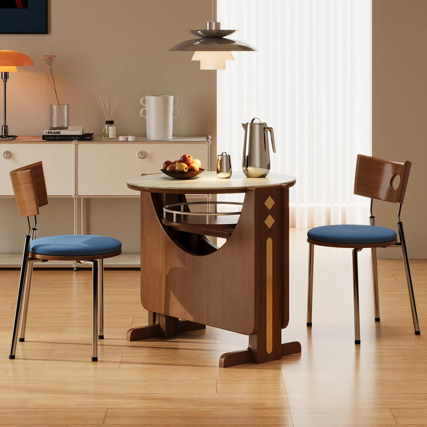 Multifunctional deformable solid wood dining table, foldable, rotatable and retractable dining table