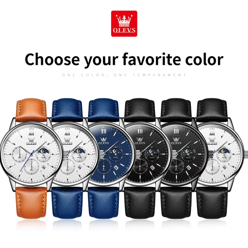 OLEVS 2922 reloj para hombre elegante reloj de cuarzo de lujo escala impermeable luminoso fecha automática señoras Luna cinturón reloj regalos Original