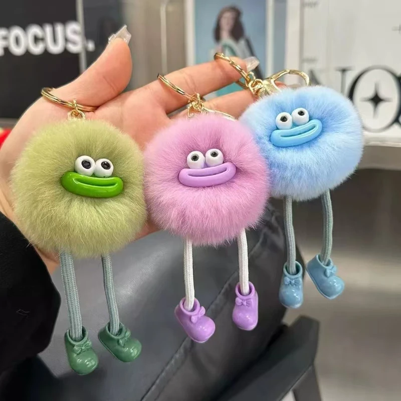 Korea-Stil, niedliches Kunstkaninchenfell, großer Mund, Kohleball, Schlüsselanhänger, flauschiger Rucksack, Charm, Autozubehör, Geschenk