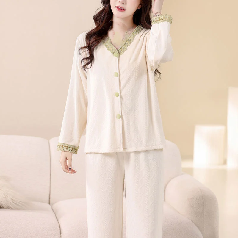 Hot Minimalist Island Velvet Leisure Wear Autumn and Winter Lesbian Fashion Long Sleeves Loungewear Set Two-Piece Set Dopamine