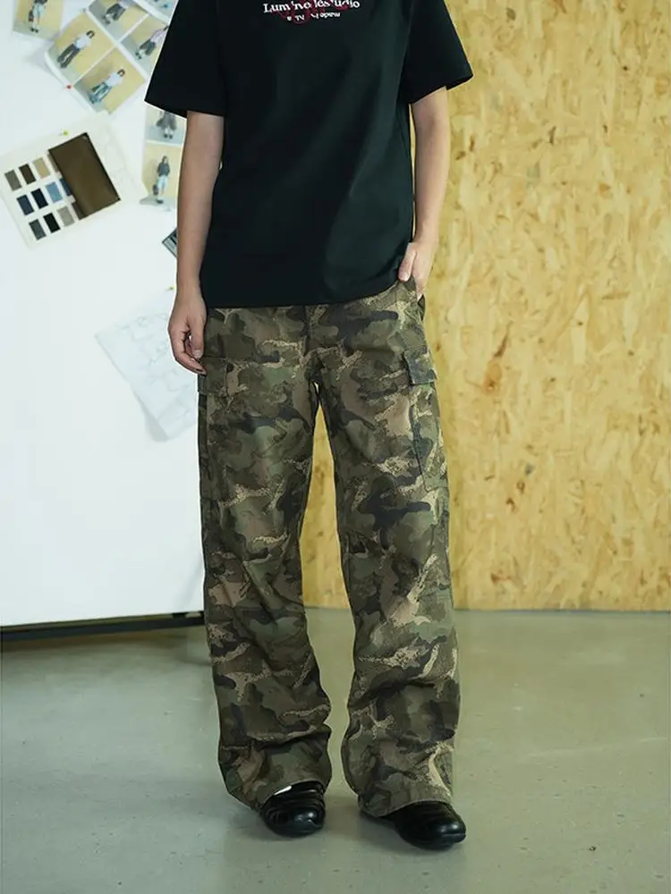 

Luminelle Casual Straight Leg Work Pants Multi-Pocket Design Quick Dry Camouflage Paratrooper Pants Trendy Loose Fit Long Tro...