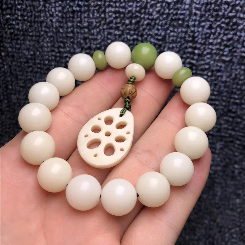 White Corypha Umbraculifea Bracelet White Jade Root Ball Bracelet Single Circle Prayer Beads for Women12mmOne piece dropshipping