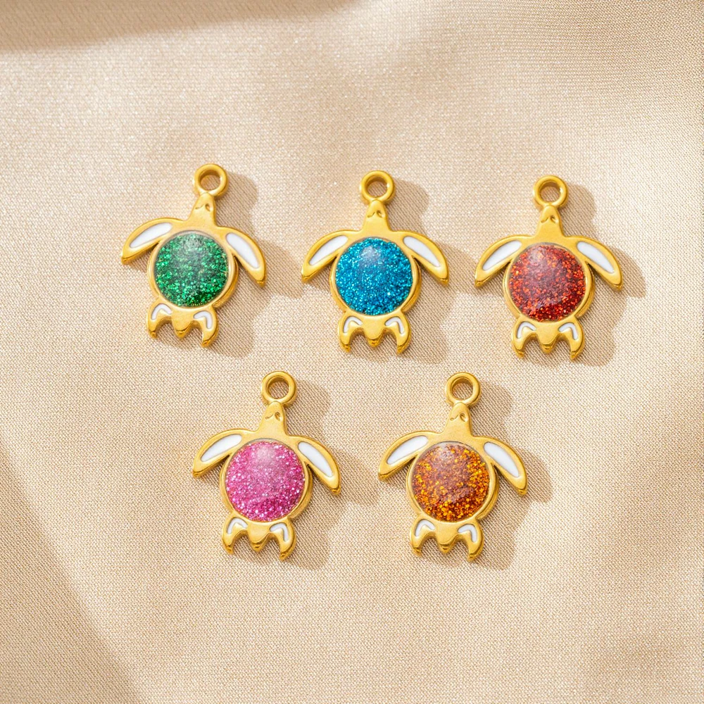 5 Stück Emaille-Schildkröten-Anhänger aus Edelstahl für DIY-Ohrringe, Armbänder, Halsketten, Ozean-Anhänger, Schmuckherstellung, Zubehör – Detail 3