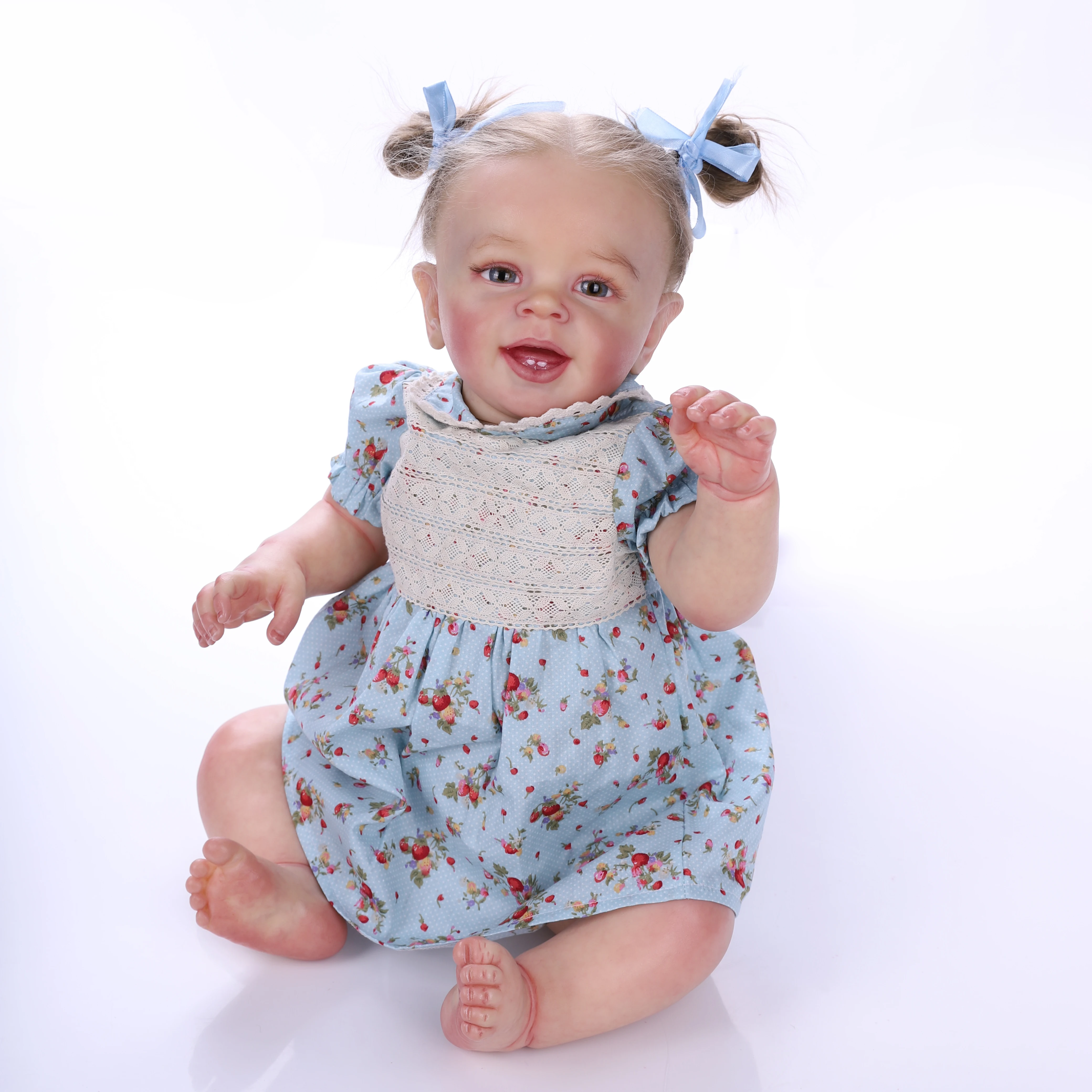 ZIYIUI 60cm Blue Eyes Reborn Dolls High Quality Handmade Soft Silicone Blue Dress Baby Doll Children Daily Toys Reborn Baby 3D